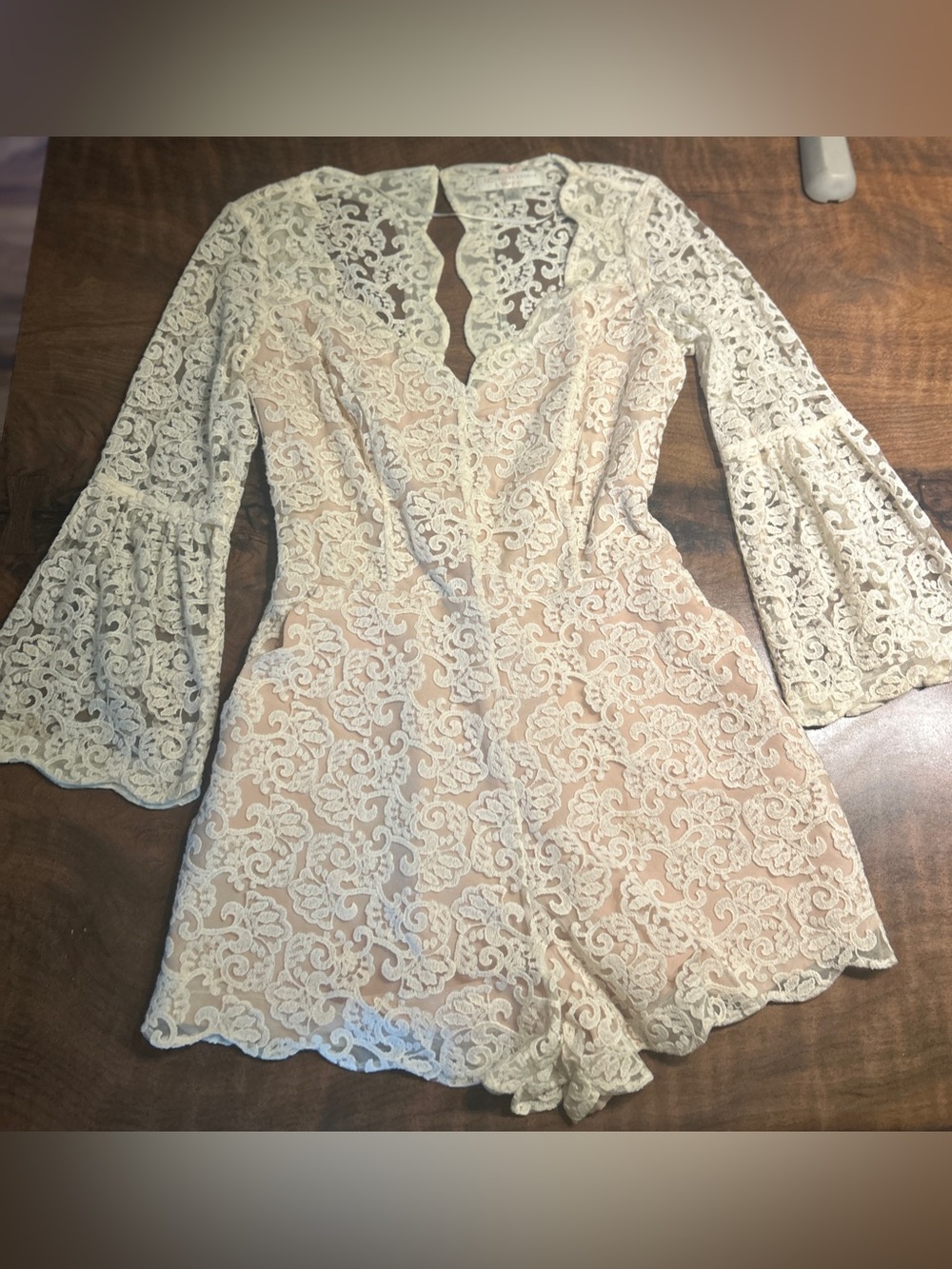 LC Lauren Conrad Runway Collection Cream Lace Romper